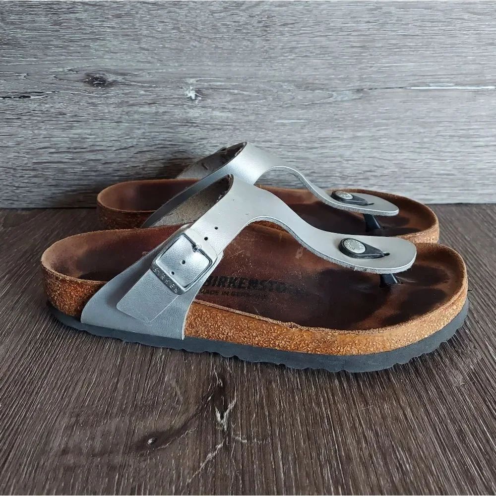 Birkenstock Gizeh Silver Sandal Size 37 - US 6